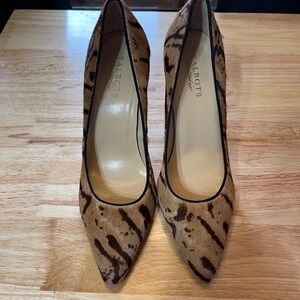 Talbots Womens 10W Animal Print Calf Hair Pointed Toe Pumps Brown Stiletto Heels